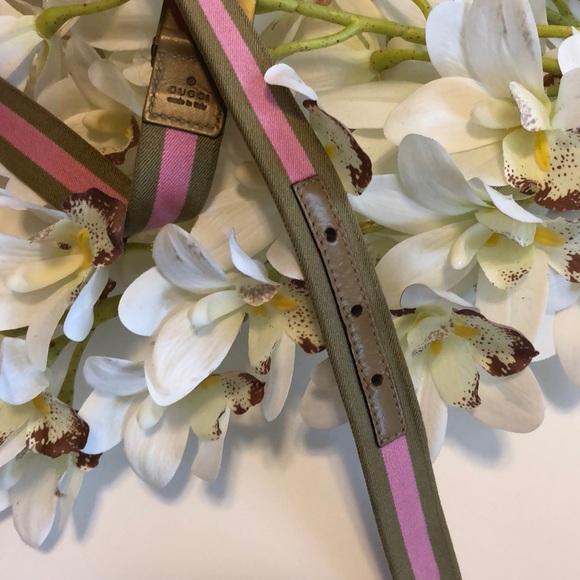 Gucci Belt Pink and Beige Stripe with Gucci Buckle - Picture 9 of 12